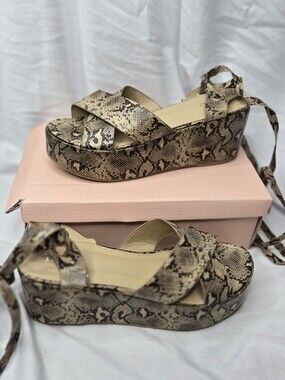 RAID Alma Women’s US 8 Beige Snake Print Platform Sandals Ankle Tie NEW BOX